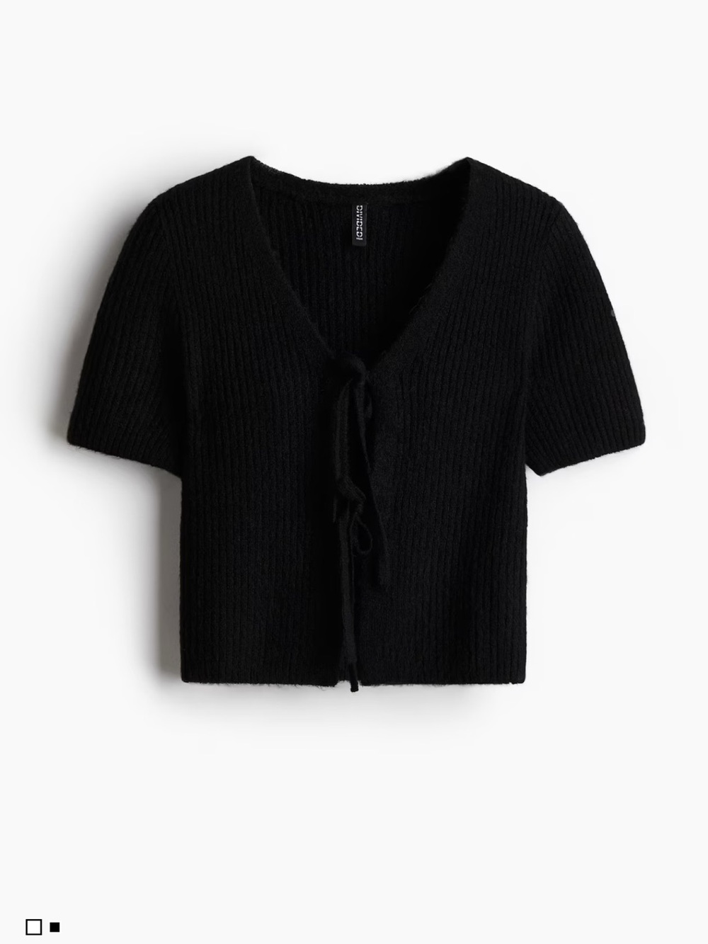 H&M Black Short Sleeve Tie-Front Knit Sweater
